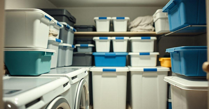 Caixas pl&aacute;sticas para lavanderia: Organize sua Casa