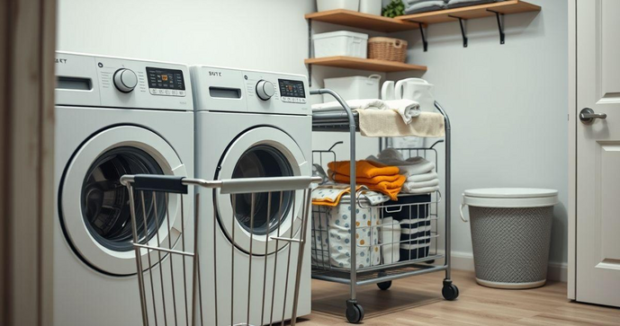 Carrinho para lavanderia que otimiza o seu espa&ccedil;o e facilita o dia a dia