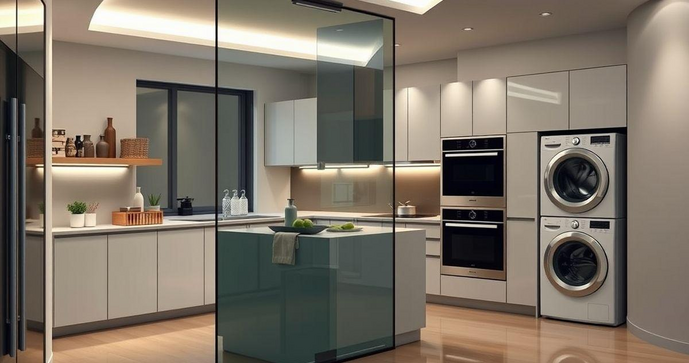 Divisória de vidro para cozinha e lavanderia que transforma espaços com elegância